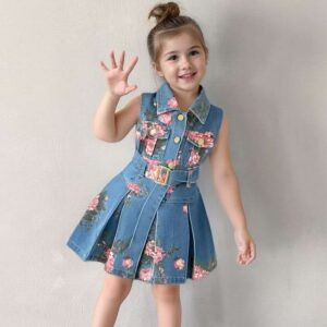 New design denim made embroidery frock