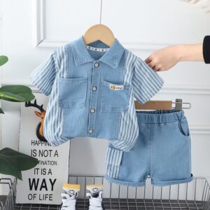 Knit denim fabric half sleeve shirt & short pant set